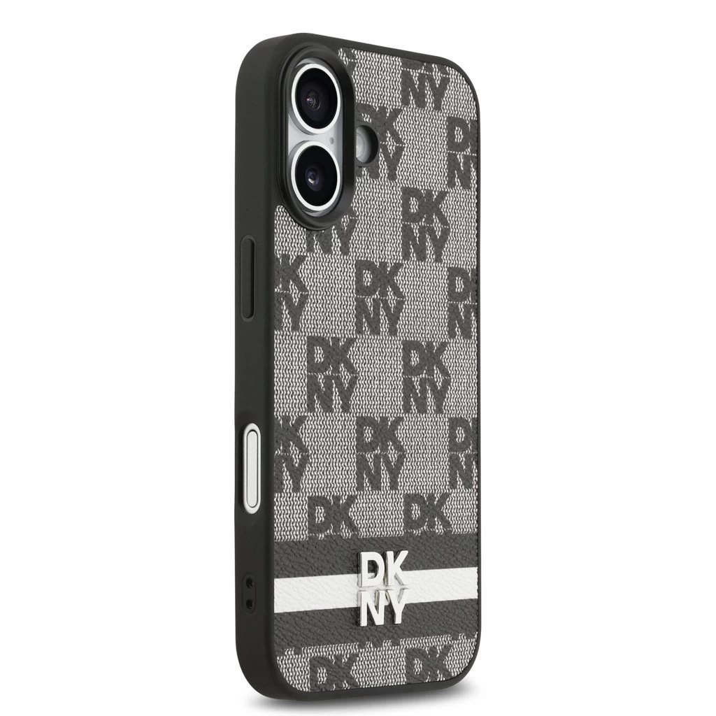 DKNY PU Leather Checkered Pattern and Stripe tok iPhone 17 készülékhez fekete