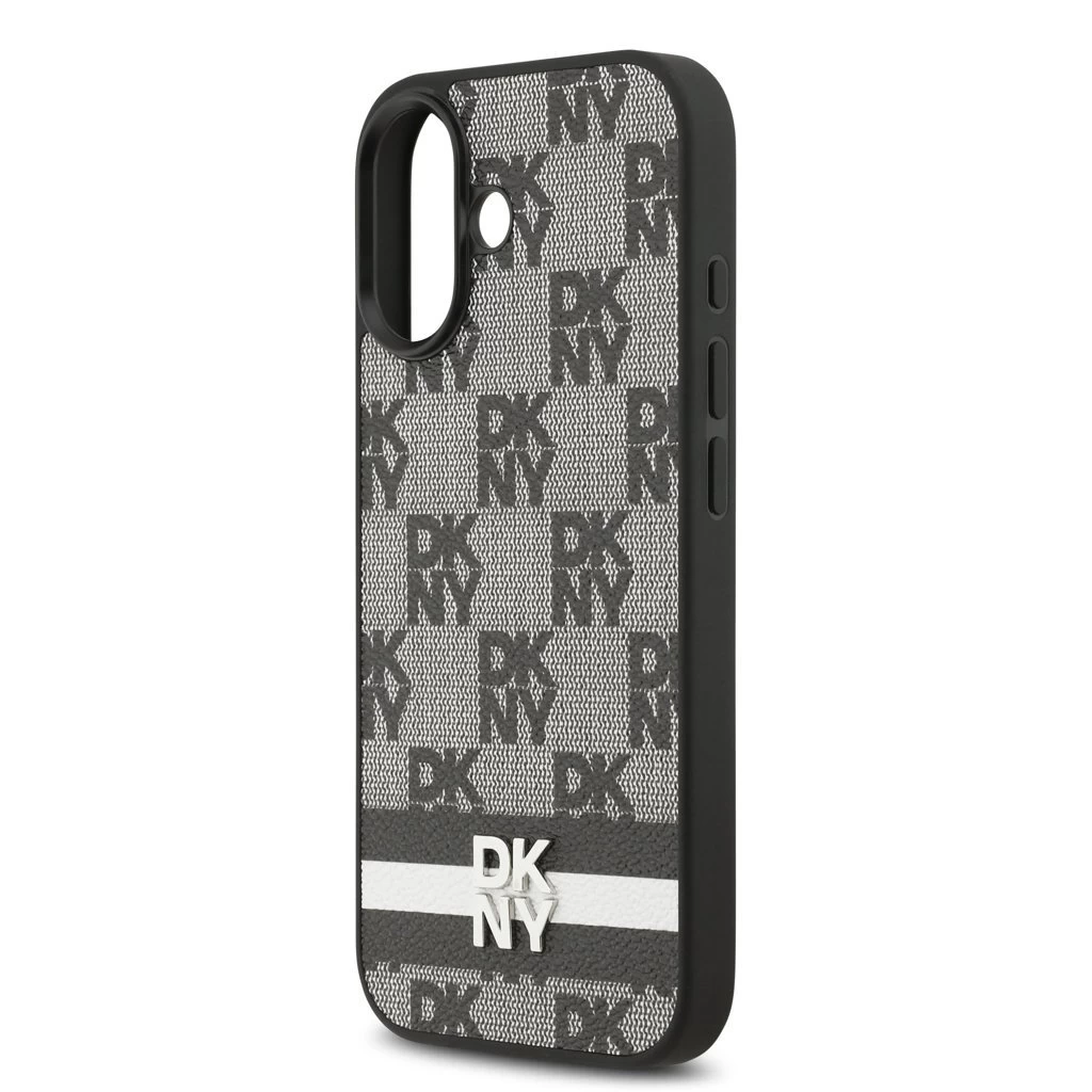 DKNY PU Leather Checkered Pattern and Stripe tok iPhone 17 készülékhez fekete