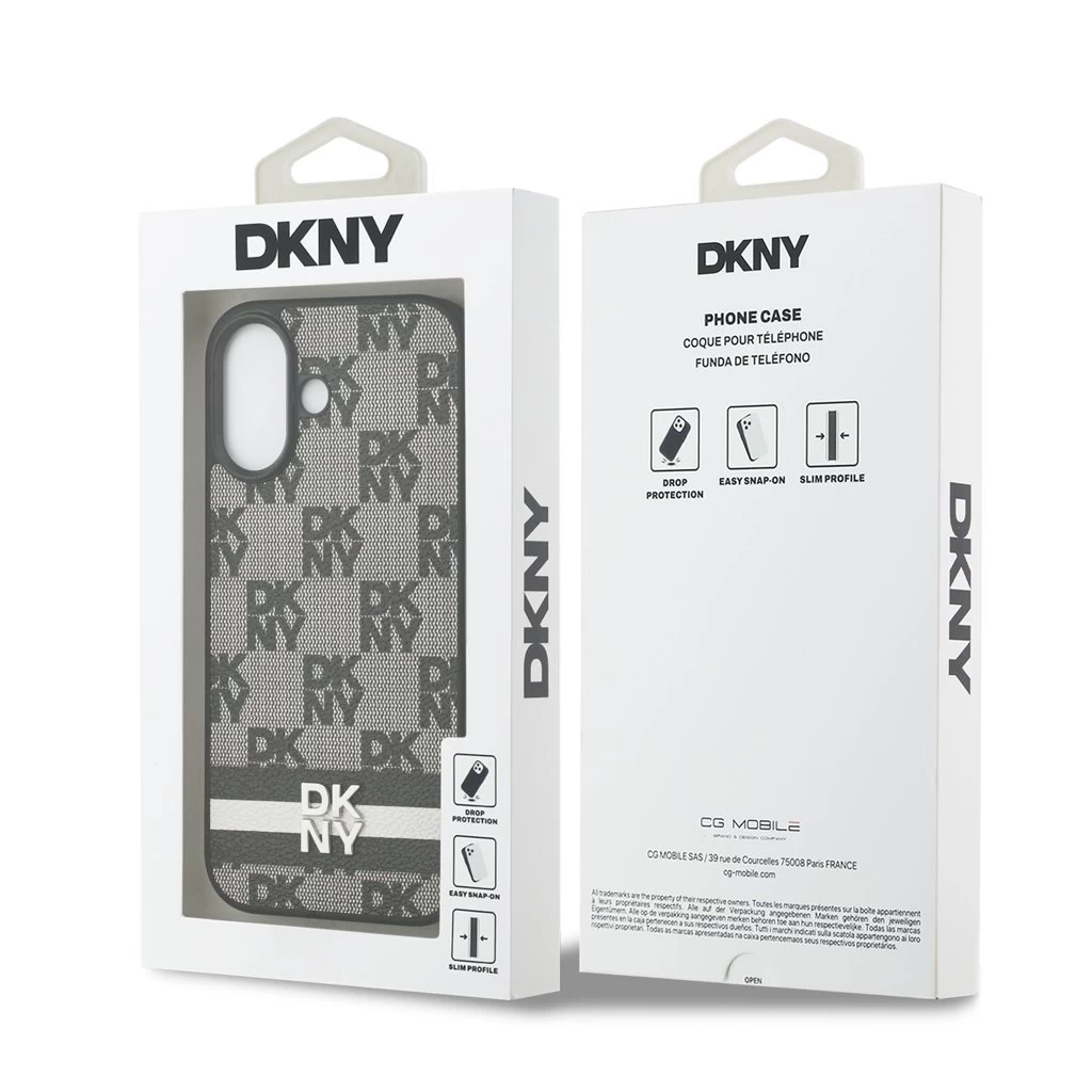 DKNY PU Leather Checkered Pattern and Stripe tok iPhone 17 készülékhez fekete