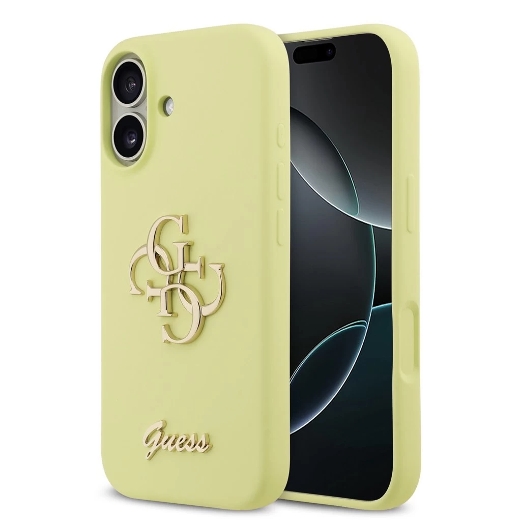Guess Liquid Silicone 4G Metal Logo tok iPhone 17 készülékhez sárga