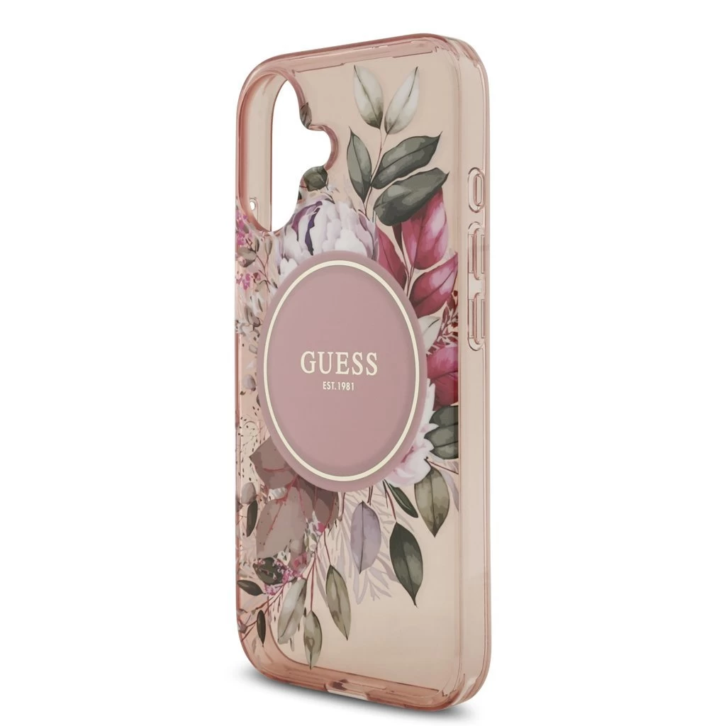 Guess IML Flowers Strap MagSafe tok iPhone 17 készülékhez rózsaszín