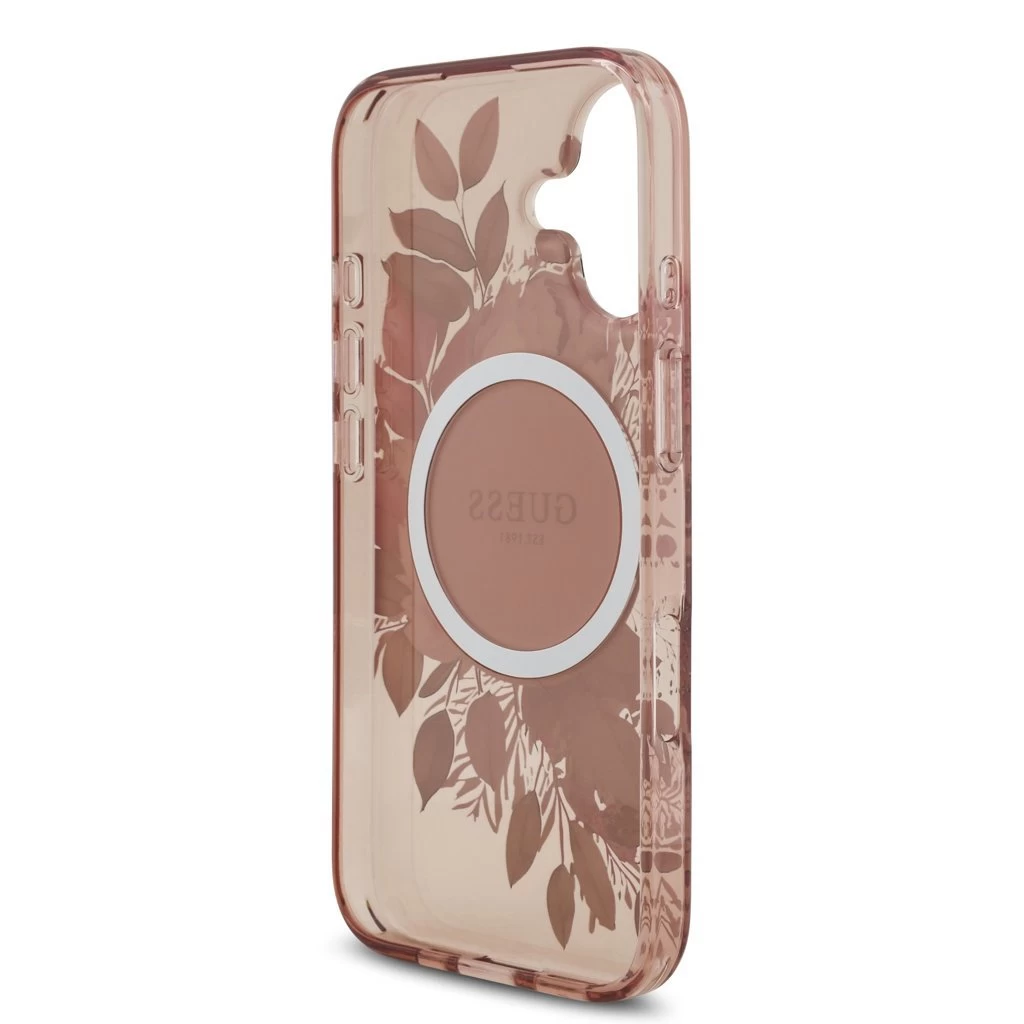 Guess IML Flowers Strap MagSafe tok iPhone 17 készülékhez rózsaszín