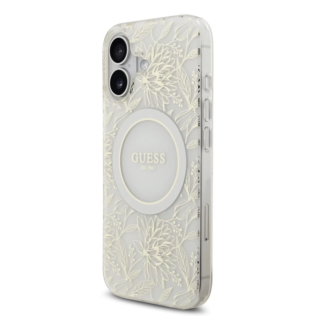Guess IML Flowers Allover Strap MagSafe tok iPhone 17 készülékhez fehér