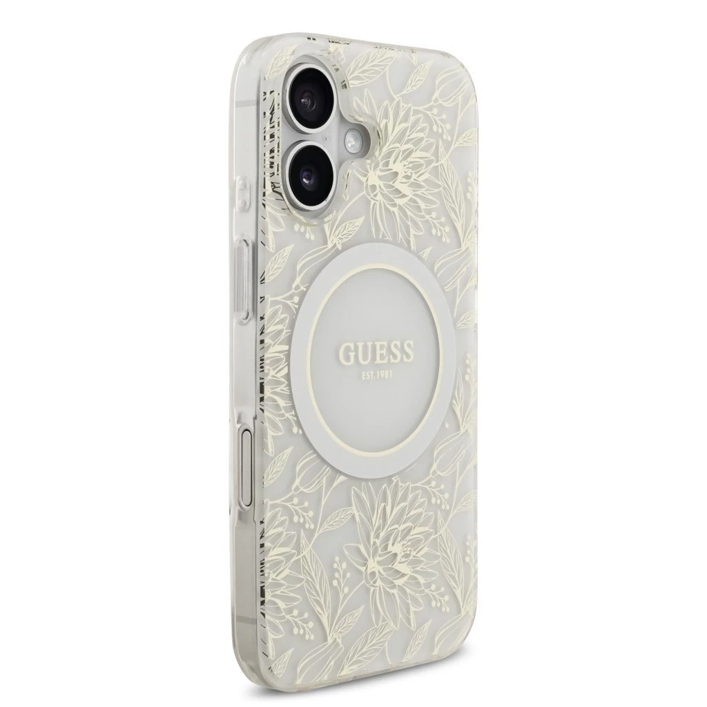 Guess IML Flowers Allover Strap MagSafe tok iPhone 17 készülékhez fehér