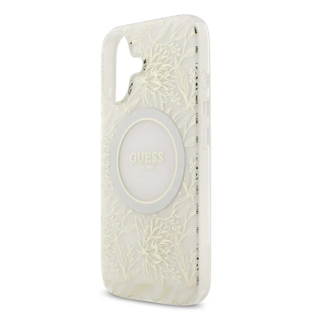 Guess IML Flowers Allover Strap MagSafe tok iPhone 17 készülékhez fehér