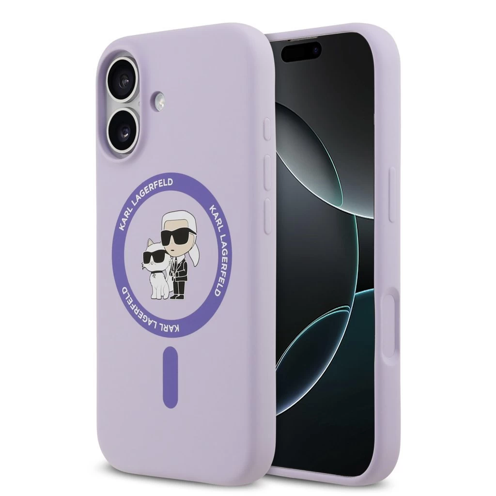 Karl Lagerfeld Liquid Silicone Karl and Choupette MagSafe tok iPhone 17 készülékhez lila