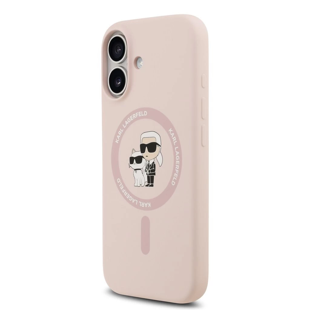 Karl Lagerfeld Liquid Silicone Karl and Choupette MagSafe tok iPhone 17 készülékhez rózsaszín