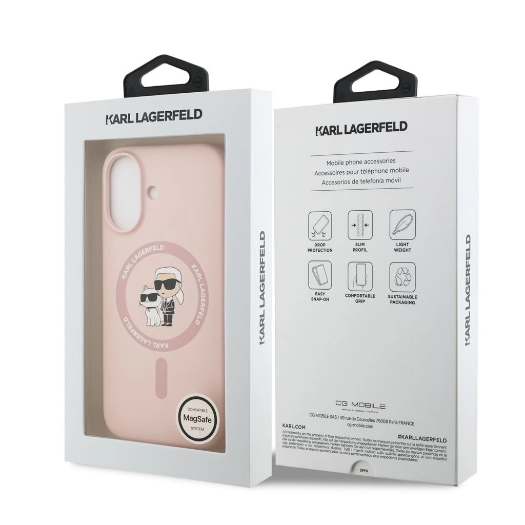 Karl Lagerfeld Liquid Silicone Karl and Choupette MagSafe tok iPhone 17 készülékhez rózsaszín