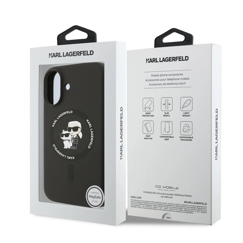Karl Lagerfeld Liquid Silicone Karl and Choupette MagSafe tok iPhone 17 készülékhez fekete
