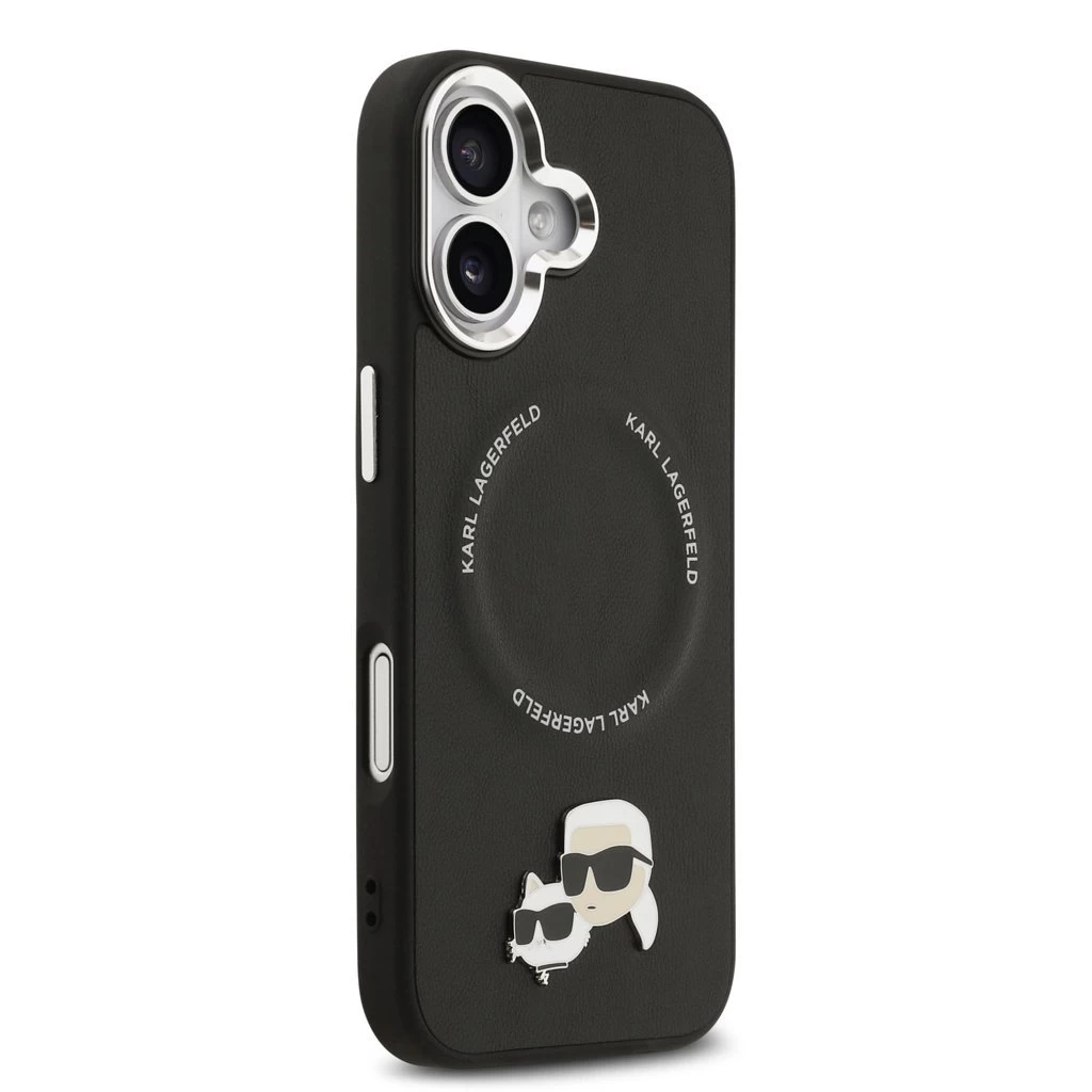 Karl Lagerfeld PU Karl and Choupette Heads Pins MagSafe tok iPhone 17 készülékhez fekete