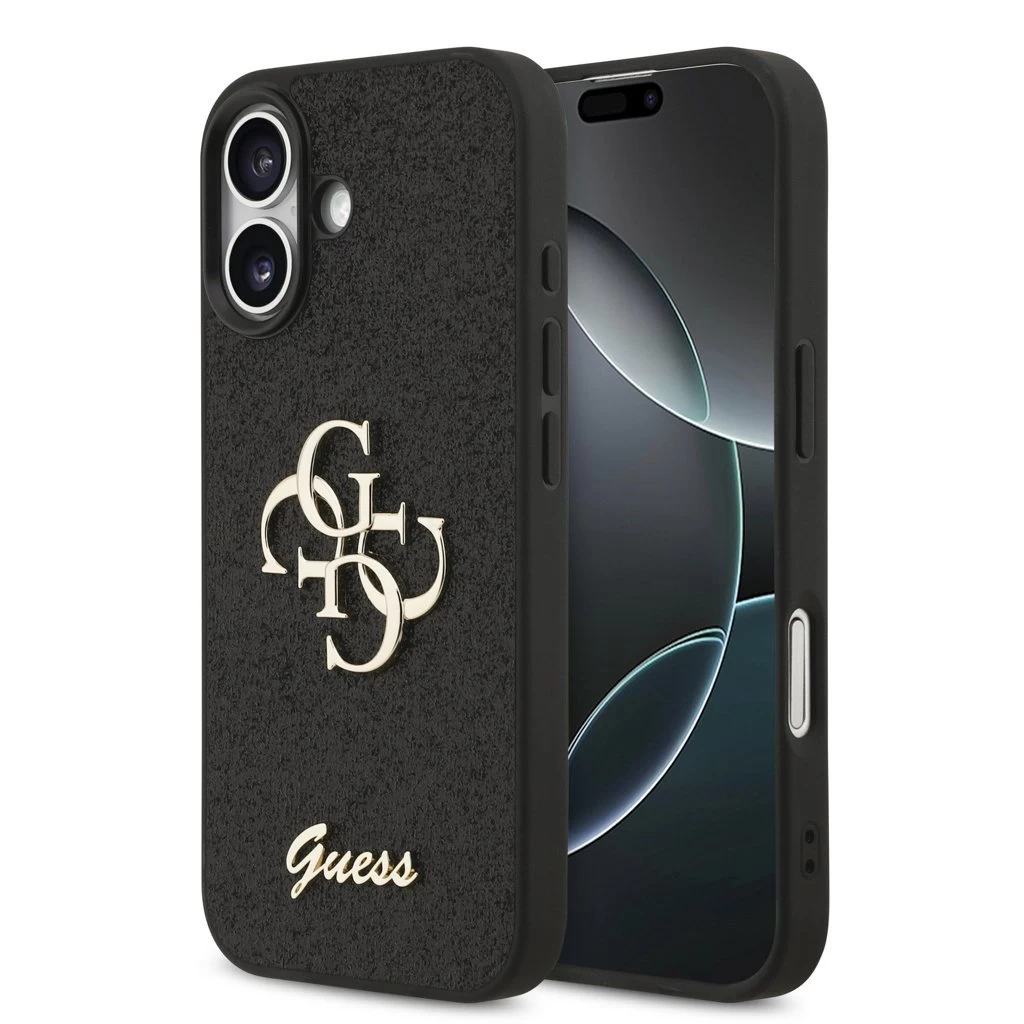 Guess PU Fixed Glitter 4G Metal Logo Tok iPhone 17 készülékhez fekete