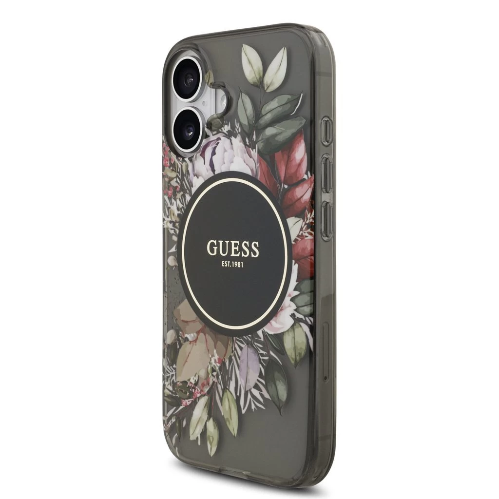 Guess IML Flowers Strap MagSafe tok iPhone 17 készülékhez fekete