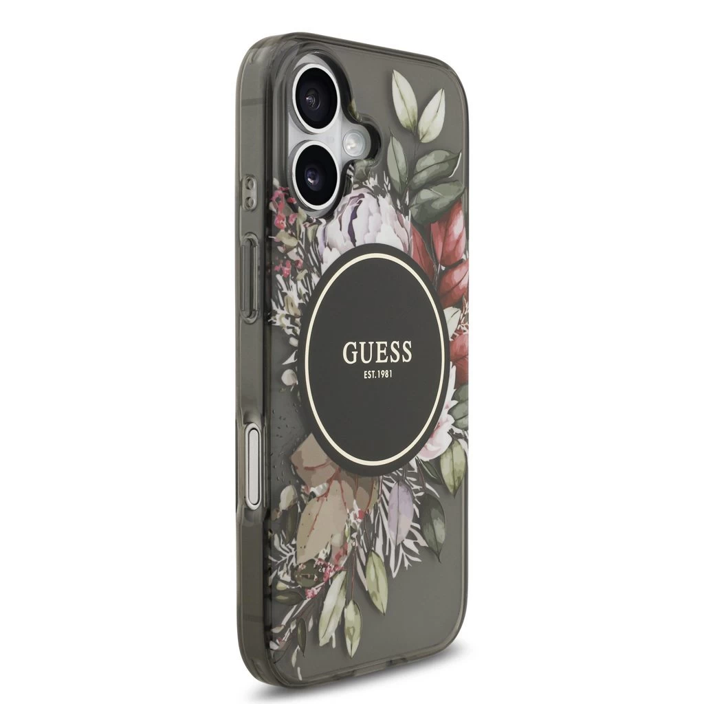 Guess IML Flowers Strap MagSafe tok iPhone 17 készülékhez fekete