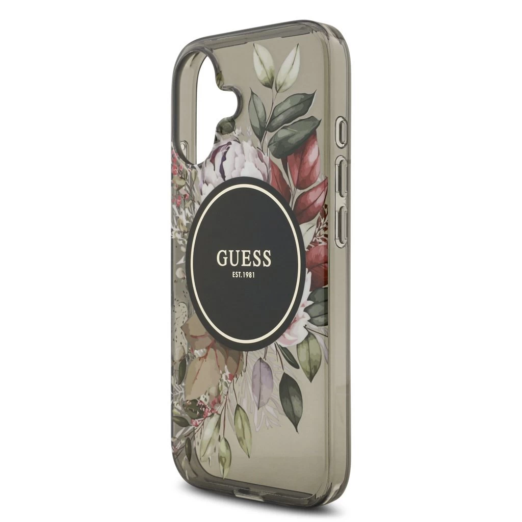 Guess IML Flowers Strap MagSafe tok iPhone 17 készülékhez fekete