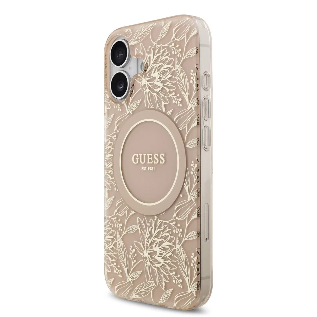 Guess IML Flowers Allover Strap MagSafe tok iPhone 17 készülékhez rózsaszín