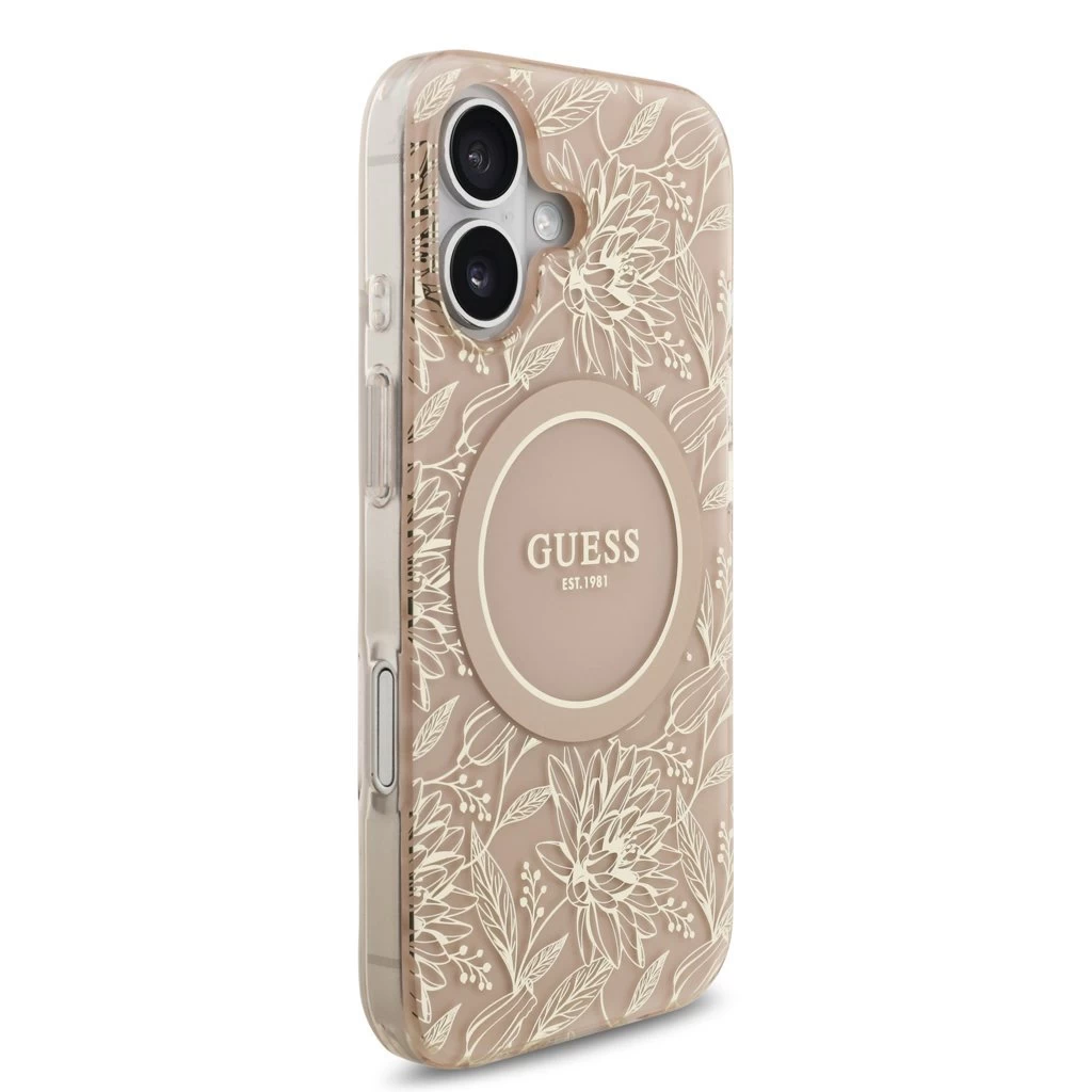 Guess IML Flowers Allover Strap MagSafe tok iPhone 17 készülékhez rózsaszín