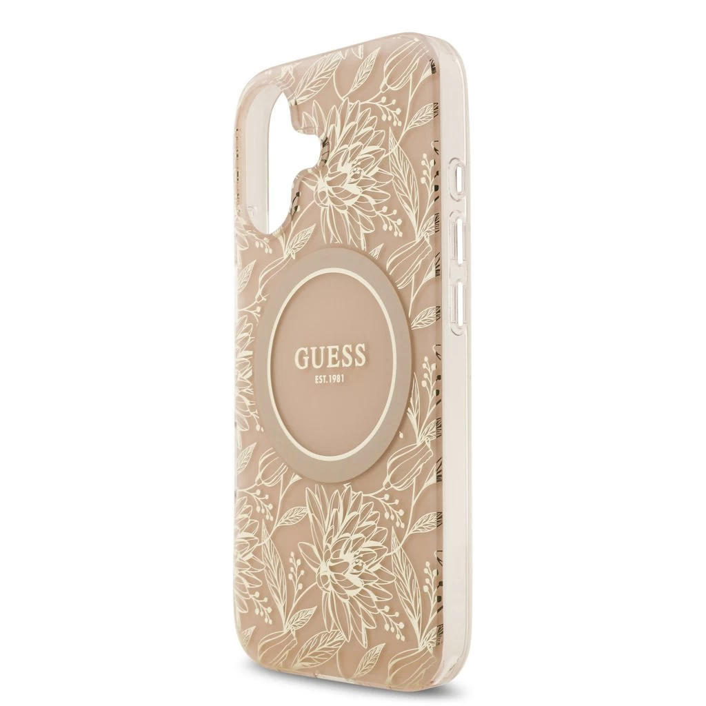 Guess IML Flowers Allover Strap MagSafe tok iPhone 17 készülékhez rózsaszín