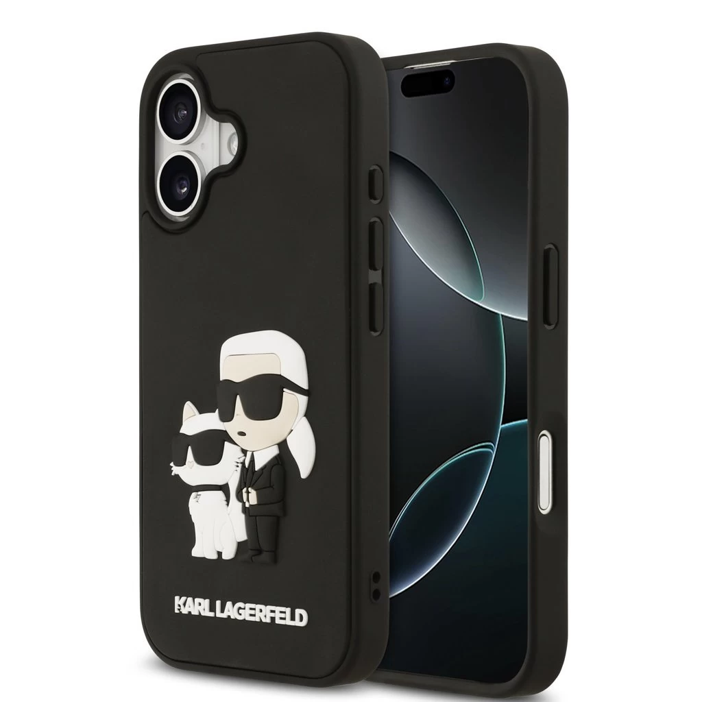 Karl Lagerfeld 3D Rubber Karl and Choupette tok iPhone 17 készülékhez fekete
