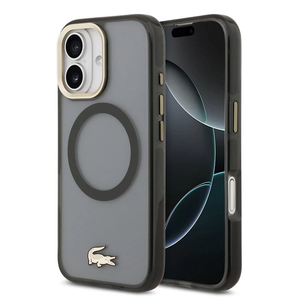 Lacoste PC/TPU Frosted Finish Gold Logo MagSafe tok iPhone 17 készülékhez fekete