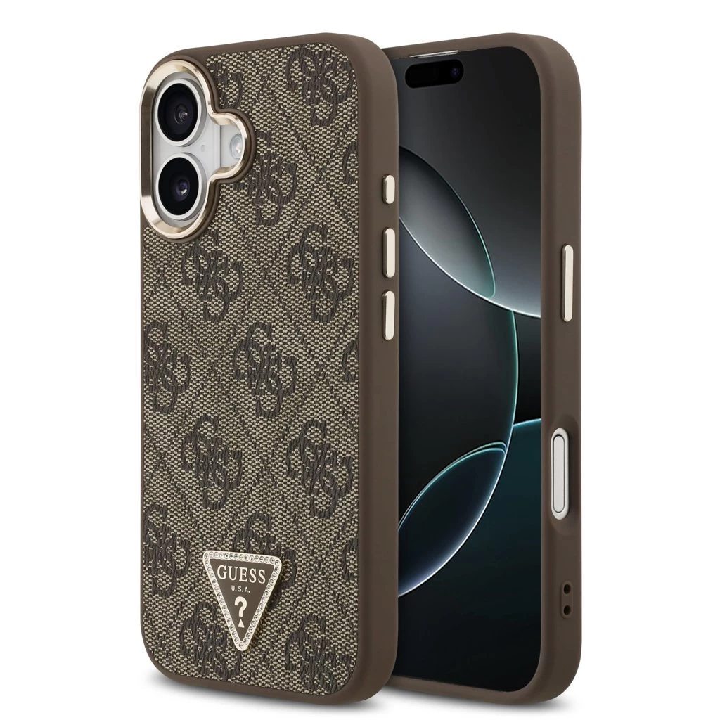 Guess PU Leather 4G Triangle Logo Gold Frame MagSafe tok iPhone 17 készülékhez barna