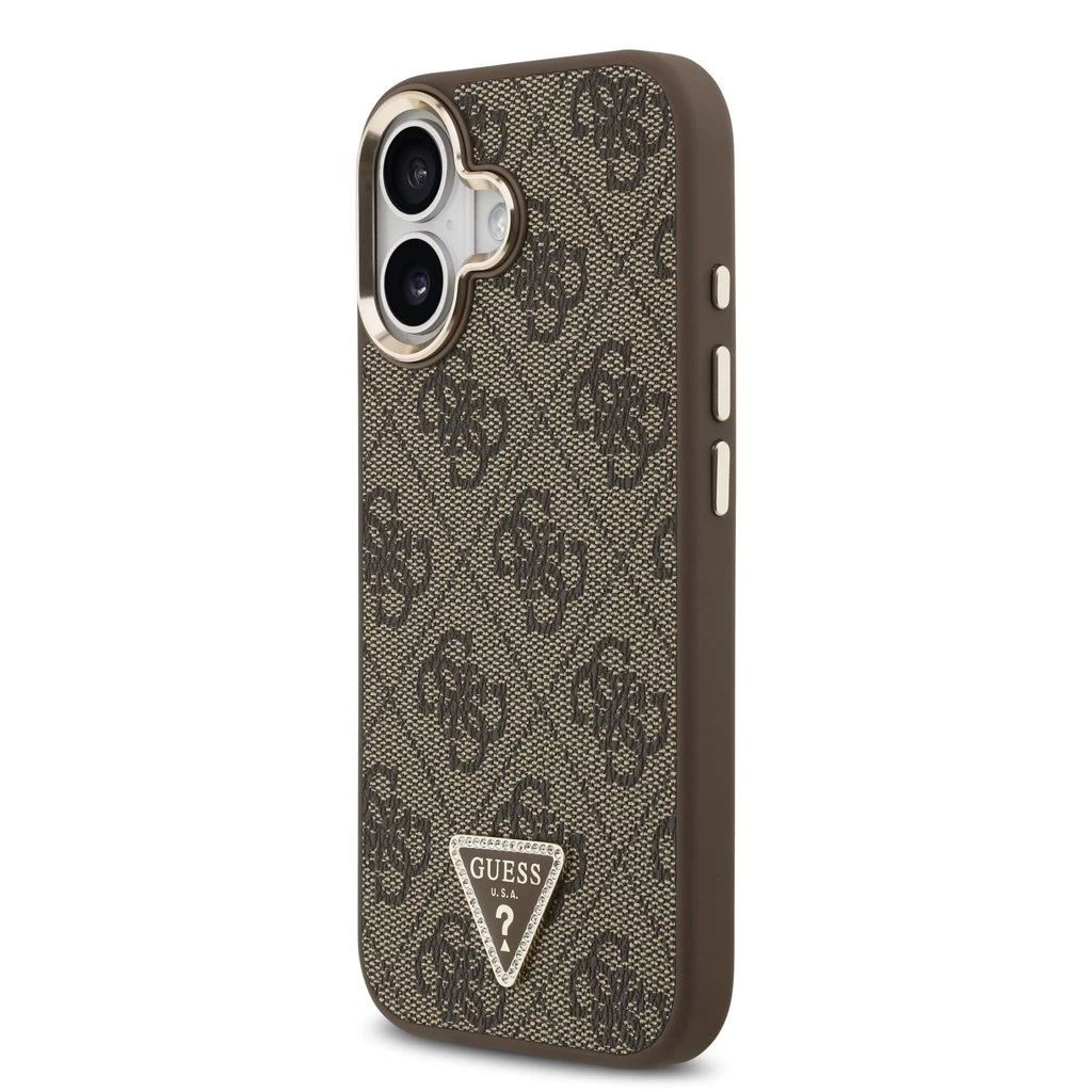 Guess PU Leather 4G Triangle Logo Gold Frame MagSafe tok iPhone 17 készülékhez barna