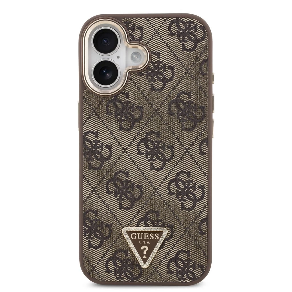 Guess PU Leather 4G Triangle Logo Gold Frame MagSafe tok iPhone 17 készülékhez barna