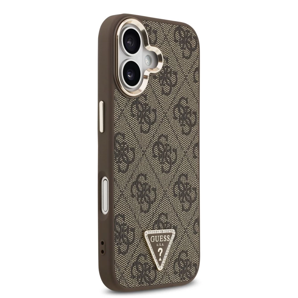Guess PU Leather 4G Triangle Logo Gold Frame MagSafe tok iPhone 17 készülékhez barna