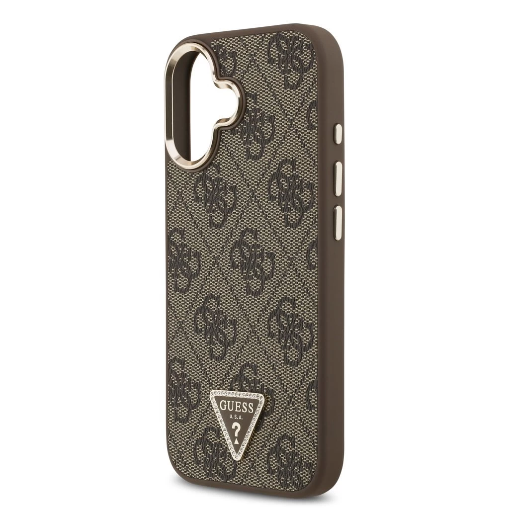 Guess PU Leather 4G Triangle Logo Gold Frame MagSafe tok iPhone 17 készülékhez barna
