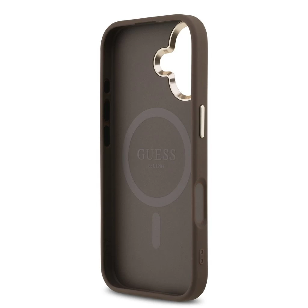 Guess PU Leather 4G Triangle Logo Gold Frame MagSafe tok iPhone 17 készülékhez barna