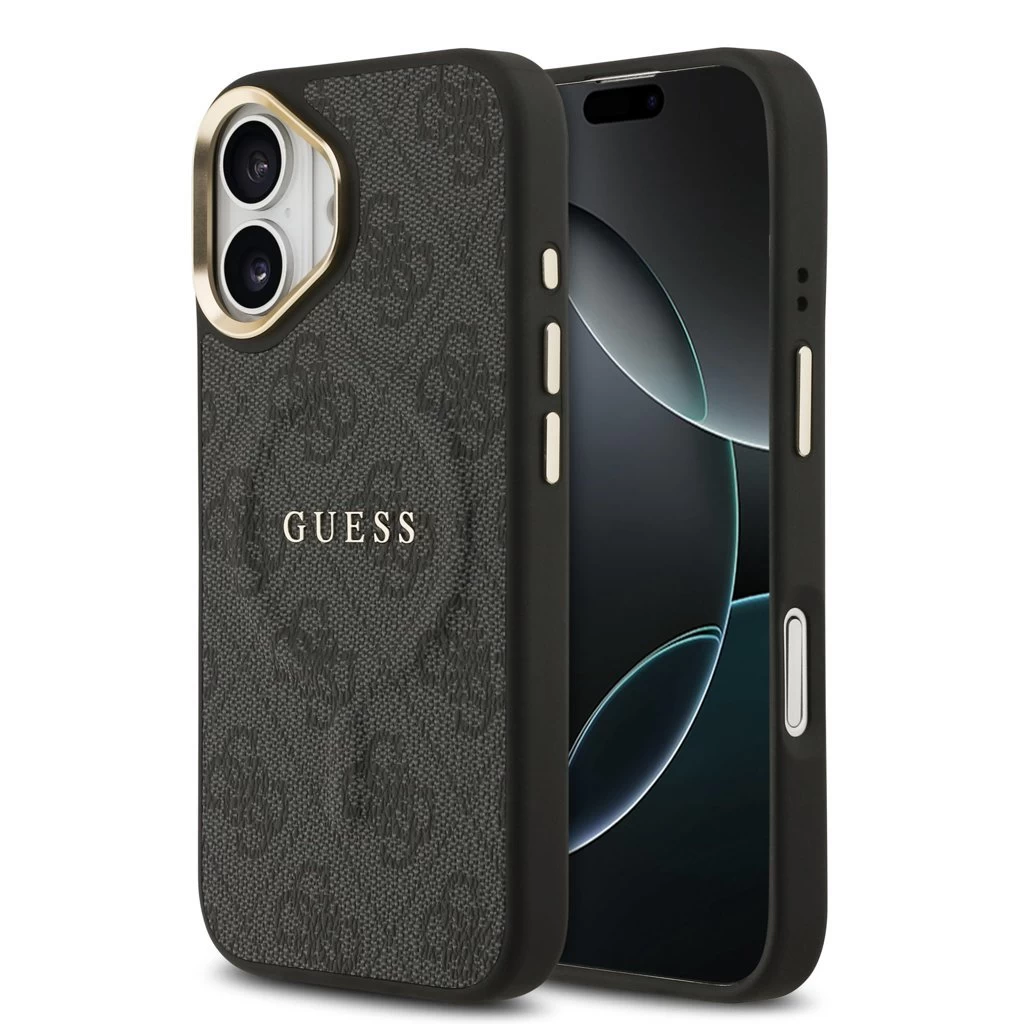 Guess PU bőr 4G Gold Frame MagSafe tok iPhone 17 készülékhez fekete