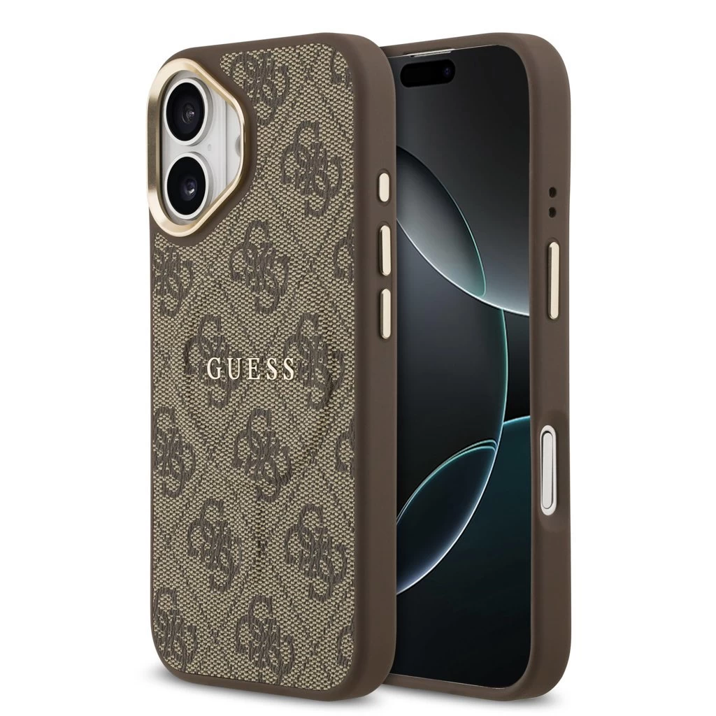 Guess PU Leather 4G Gold Frame MagSafe tok iPhone 17 készülékhez barna