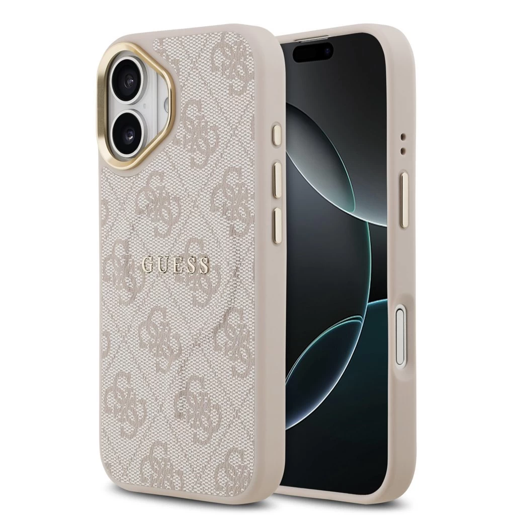 Guess PU Leather 4G Gold Frame MagSafe tok iPhone 17 készülékhez, rózsaszín