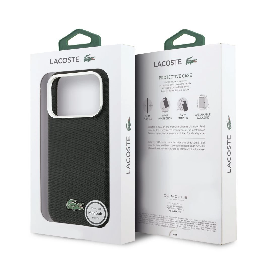 Lacoste Iconic Petit Pique Metal Logo MagSafe tok iPhone 17 Pro készülékhez fekete