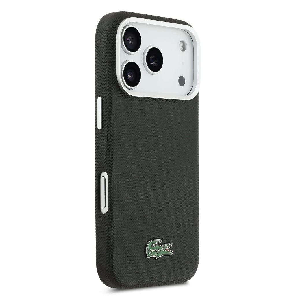 Lacoste Iconic Petit Pique Metal Logo MagSafe tok iPhone 17 Pro Max készülékhez fekete