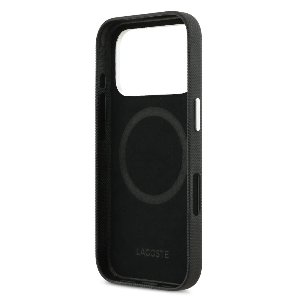 Lacoste Iconic Petit Pique Metal Logo MagSafe tok iPhone 17 Pro Max készülékhez fekete