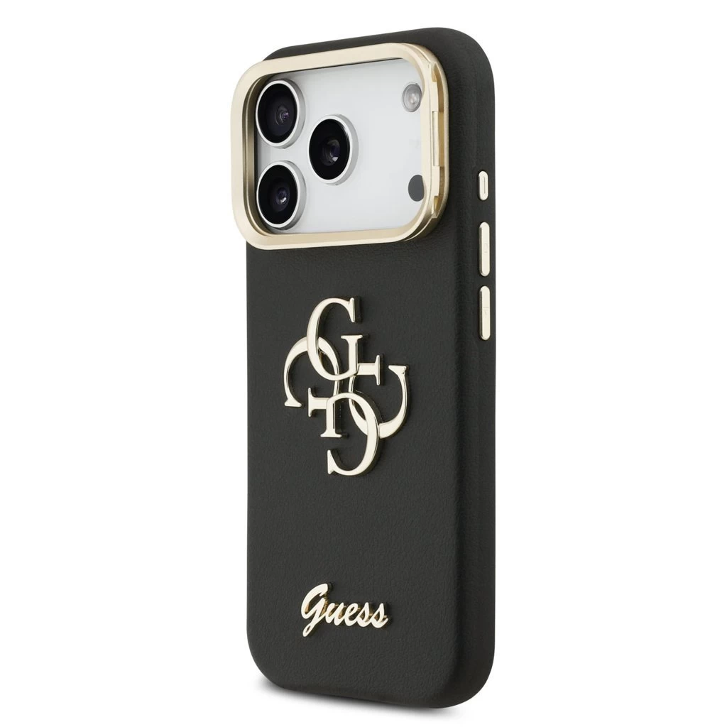 Guess PU Grained 4G Logo Stand Camera Frame tok iPhone 17 Pro készülékhez fekete