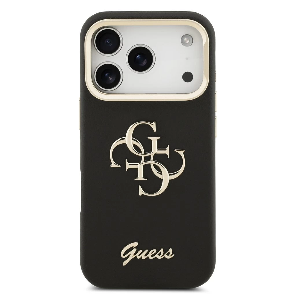 Guess PU Grained 4G Logo Stand Camera Frame tok iPhone 17 Pro készülékhez fekete