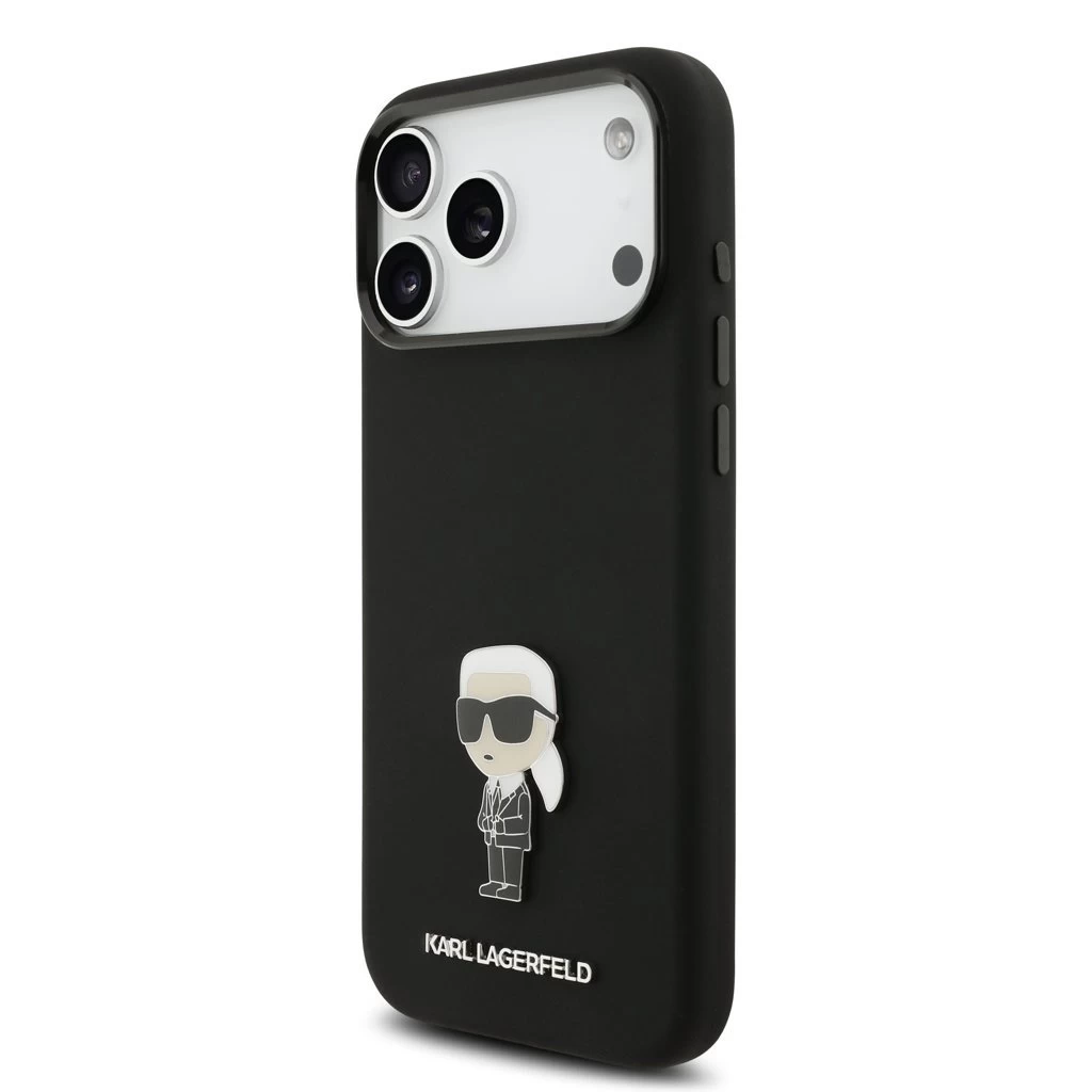 Karl Lagerfeld Liquid Silicone Metal Ikonik tok iPhone 17 Pro Max készülékhez fekete