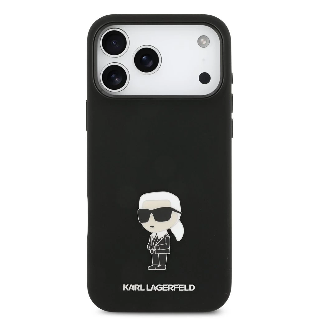 Karl Lagerfeld Liquid Silicone Metal Ikonik tok iPhone 17 Pro Max készülékhez fekete
