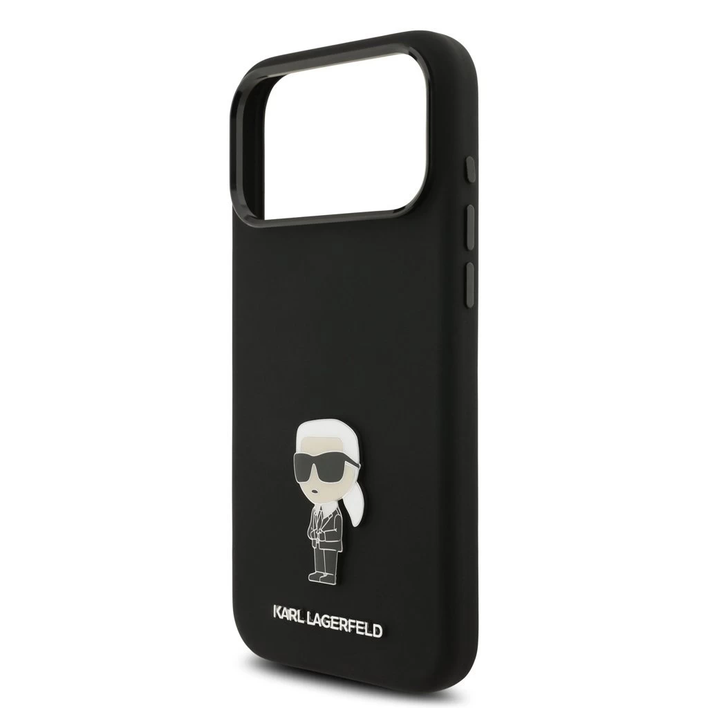 Karl Lagerfeld Liquid Silicone Metal Ikonik tok iPhone 17 Pro Max készülékhez fekete