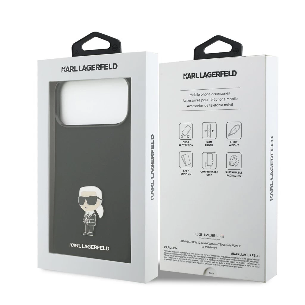 Karl Lagerfeld Liquid Silicone Metal Ikonik tok iPhone 17 Pro Max készülékhez fekete