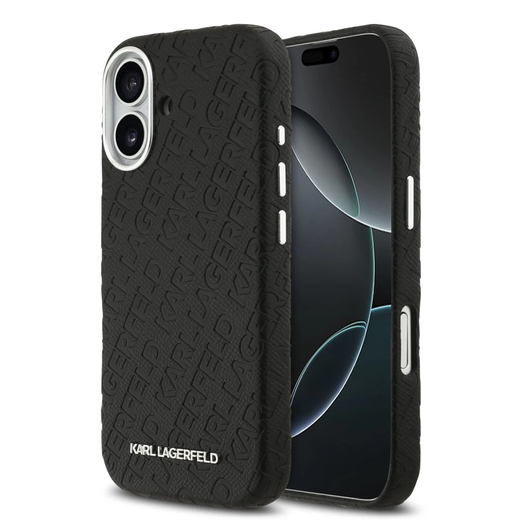 Karl Lagerfeld Grained PU Repeated Logo MagSafe Tok iPhone 17 készülékhez fekete