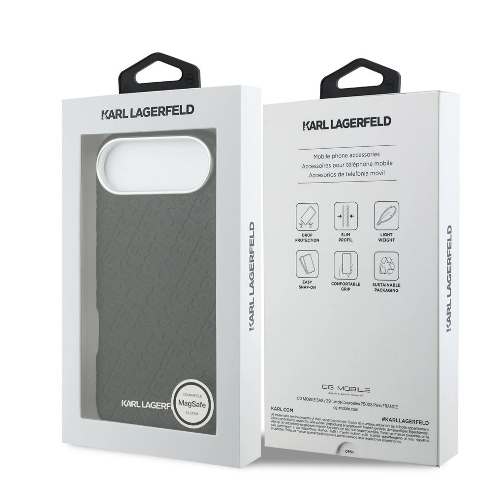 Karl Lagerfeld Grained PU Repeated Logo MagSafe tok iPhone Air készülékhez fekete