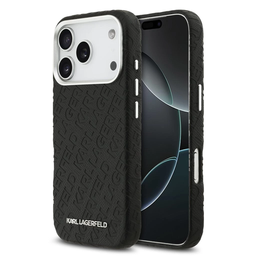 Karl Lagerfeld Grained PU Repeated Logo MagSafe tok iPhone 17 Pro készülékhez fekete