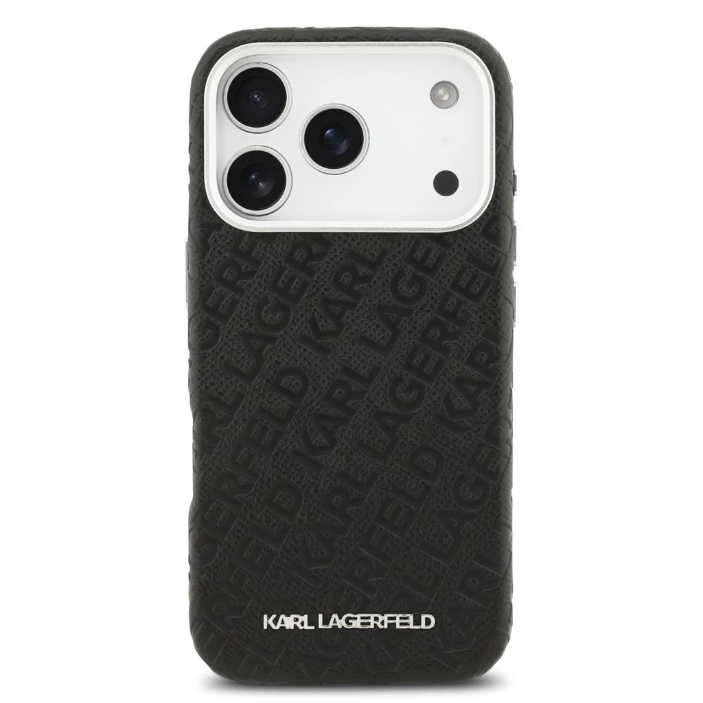Karl Lagerfeld Grained PU Repeated Logo MagSafe tok iPhone 17 Pro készülékhez fekete