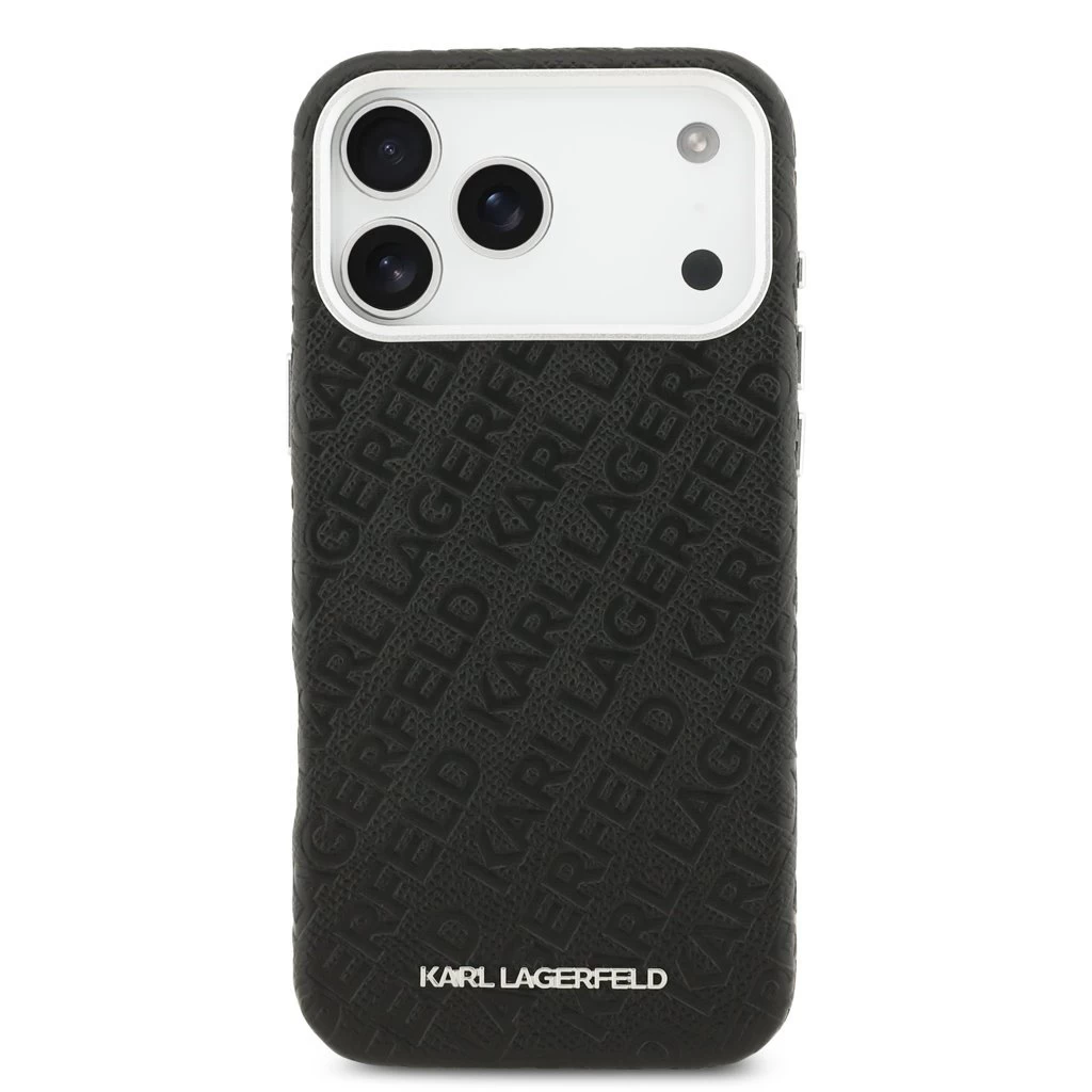 Karl Lagerfeld Grained PU Repeated Logo MagSafe tok iPhone 17 Pro Max készülékhez fekete
