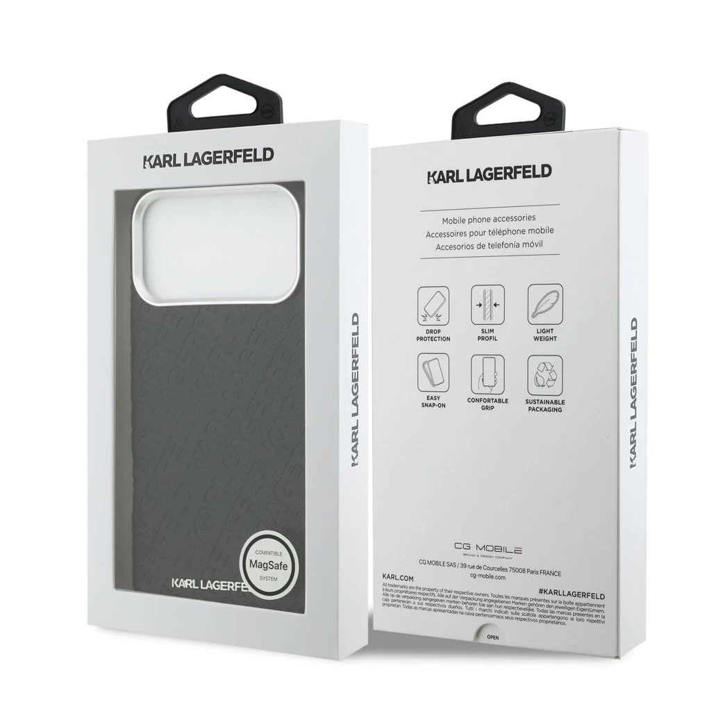 Karl Lagerfeld Grained PU Repeated Logo MagSafe tok iPhone 17 Pro Max készülékhez fekete