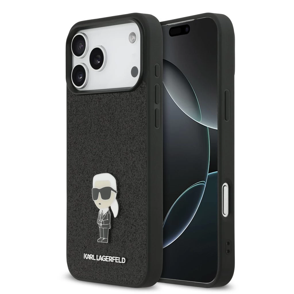 Karl Lagerfeld Fixed Glitter Metal Ikonik tok iPhone 17 Pro Max készülékhez fekete