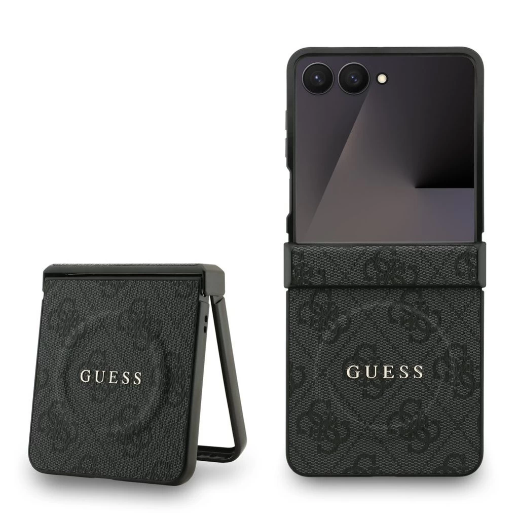 Guess PU Leather 4G Colored Ring Magnetic tok Samsung Galaxy Z Flip 7 készülékhez fekete