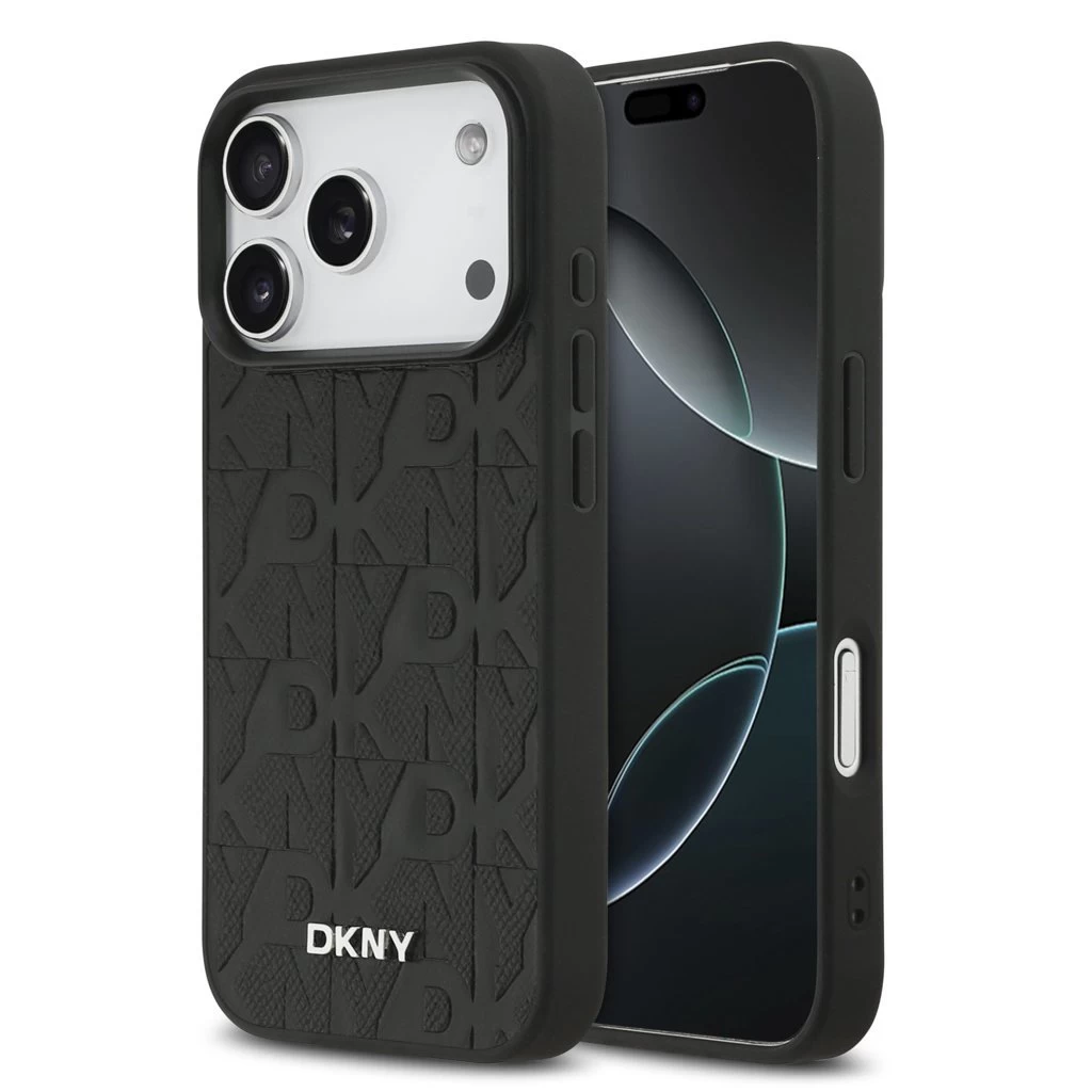DKNY PU Leather Grid Pattern Magsafe tok iPhone 17 Pro készülékhez fekete